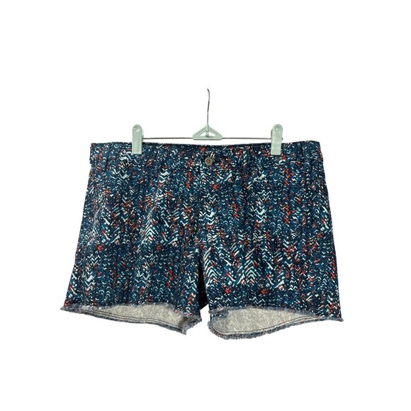 Levi's Womens Size 14 Multicolor Patterned Denim Shorts Abstract Raw Hem Cut Off - Picture 1 of 5